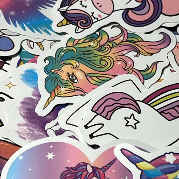 5for$10 Pink Cartoon Unicorn Mythical Animal Kid Friendly Sticker 50 Count A - Picture 3 of 4